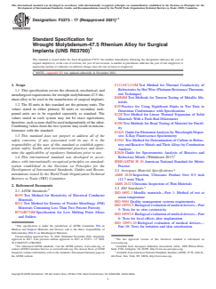 ASTM F3273-17(2021)e1 ASTM F3273-17(2021)e1 - Standard Specification for Wrought Molybdenum-47.5 Rhenium Alloy for Surgical Implants (UNS R03700) - Page 1 preview