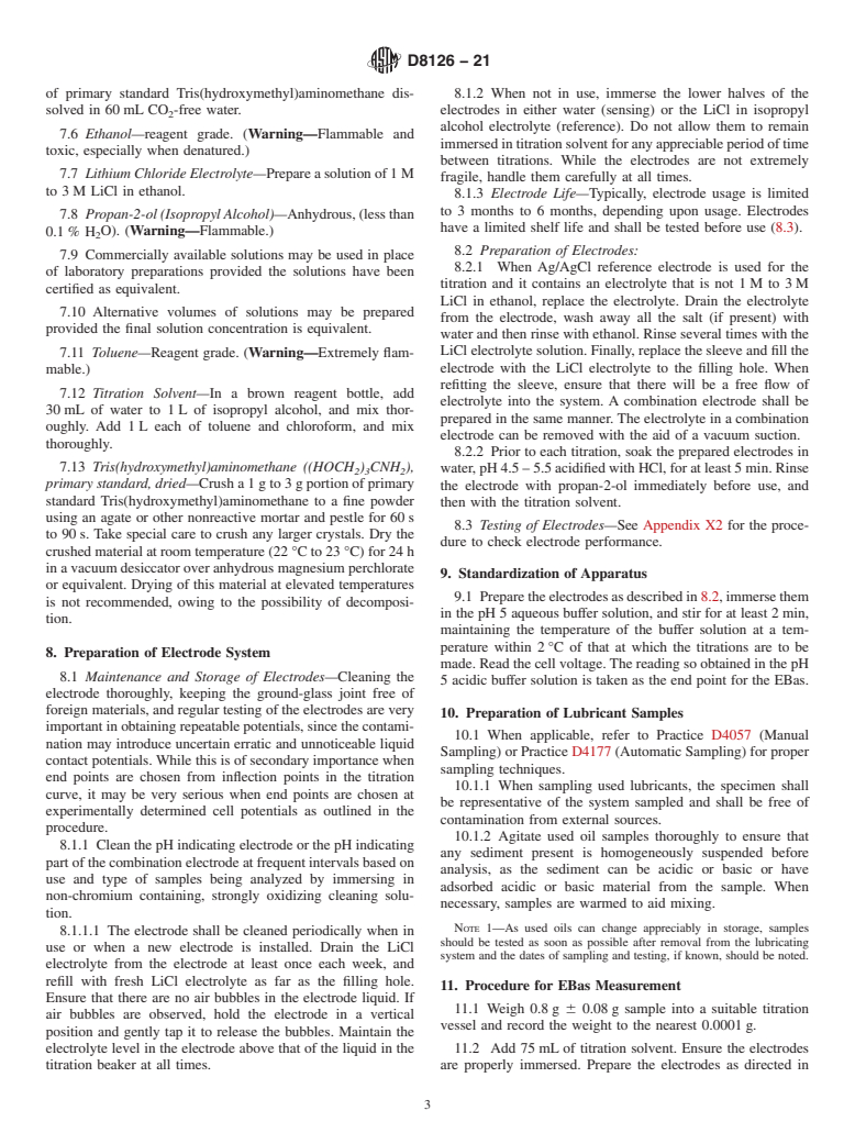 ASTM D8126-21 - Standard Test Method for Efficient Basicity Determination by Potentiometric Hydrochloric  Acid Titration