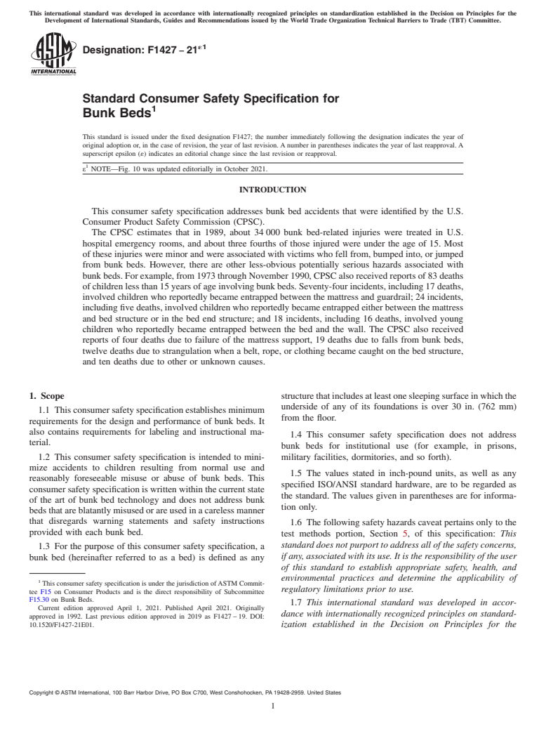 ASTM F1427-21e1 - Standard Consumer Safety Specification for Bunk Beds