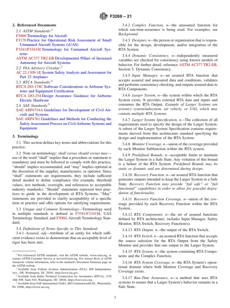 ASTM F3269-21 - Standard Practice for Methods to Safely Bound Behavior of Aircraft Systems Containing  Complex Functions Using Run-Time Assurance