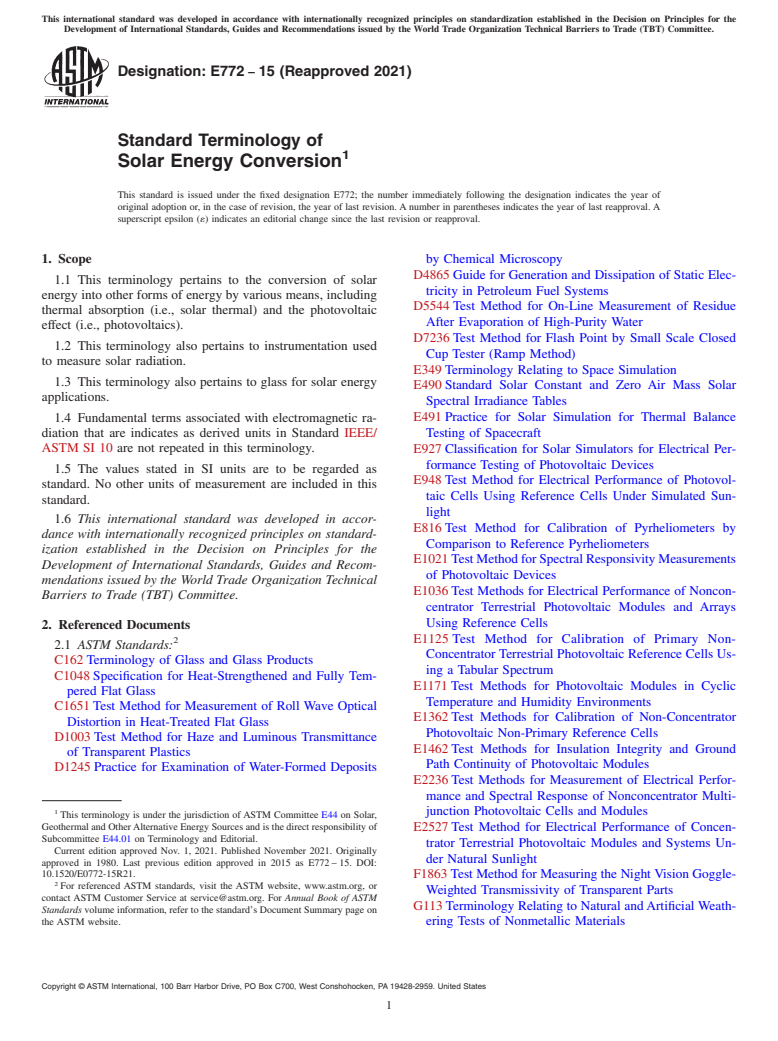 ASTM E772-15(2021) - Standard Terminology of  Solar Energy Conversion