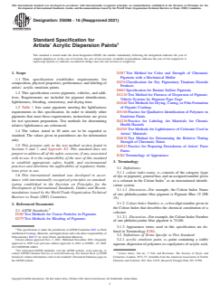 ASTM D5098-16(2021) ASTM D5098-16(2021) - Standard Specification for Artists' Acrylic Dispersion Paints - Page 1 preview