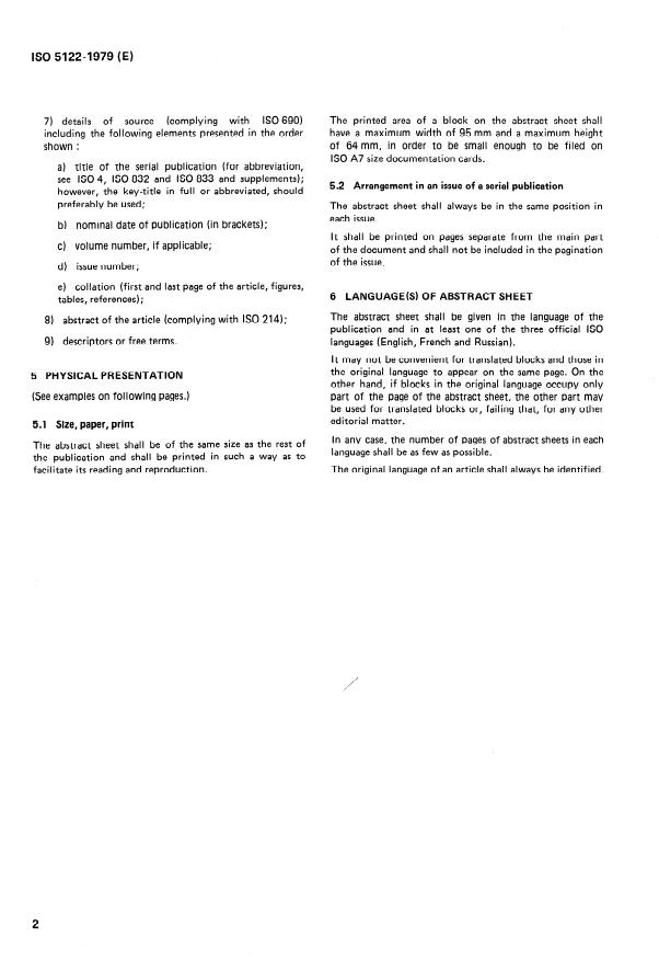 ISO 5122:1979 ISO 5122:1979 - Documentation -- Abstract sheets in serial publications - Page 4 preview