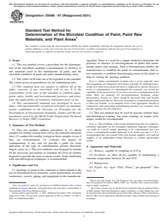 ASTM D5588-97(2021) ASTM D5588-97(2021) - Standard Test Method for Determination of the Microbial Condition of Paint, Paint Raw Materials, and Plant Areas - Page 1 preview