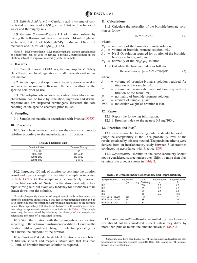 ASTM D5776-21 - Standard Test Method for Bromine Index of Aromatic Hydrocarbons by Electrometric Titration