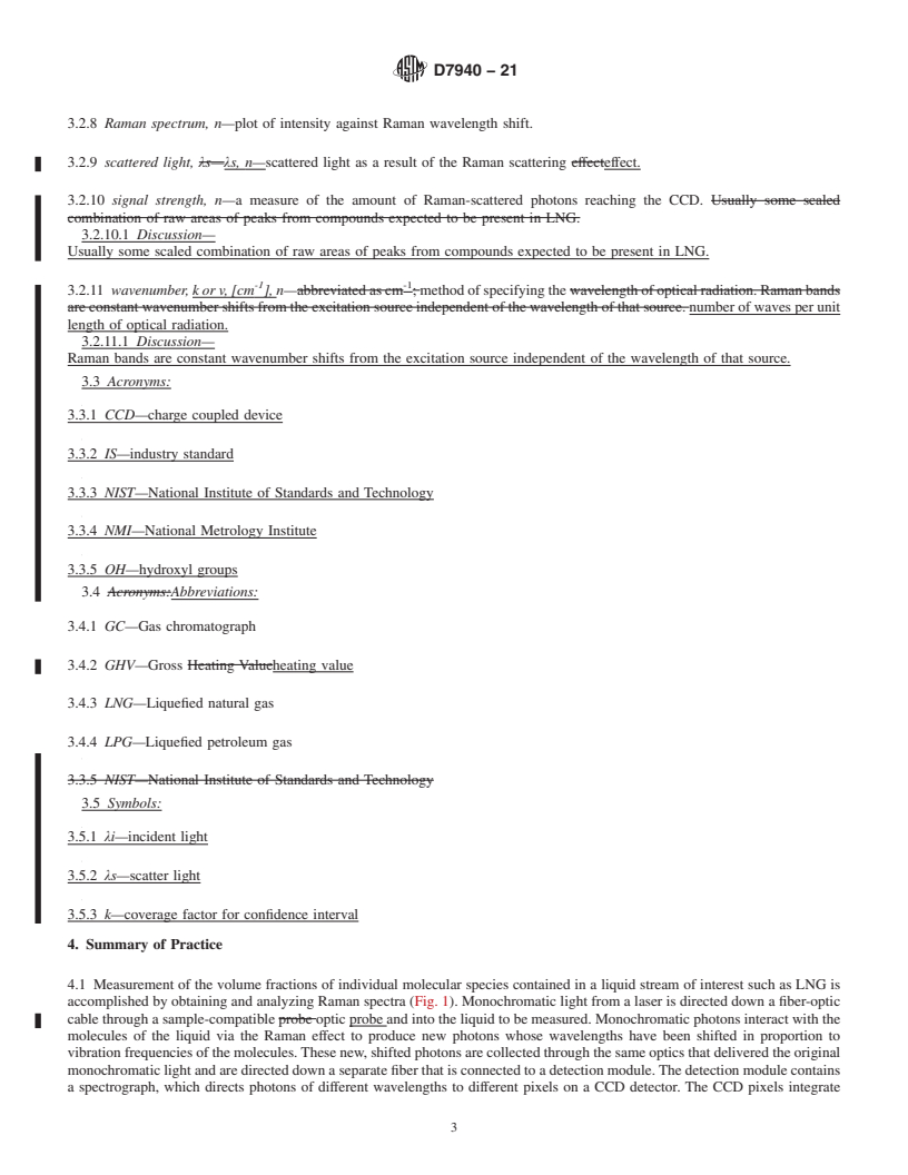 REDLINE ASTM D7940-21 - Standard Practice for Analysis of Liquefied Natural Gas (LNG) by Fiber-Coupled Raman Spectroscopy