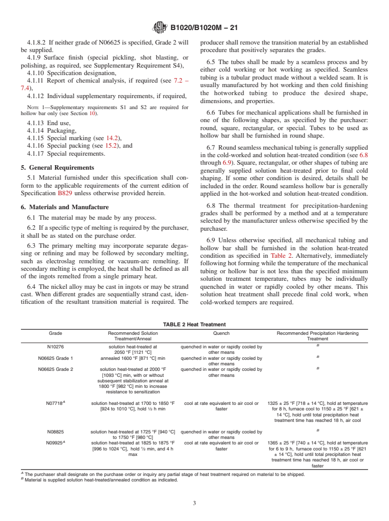 ASTM B1020/B1020M-21 - Standard Specification for Seamless Nickel Alloy Mechanical Tubing and Hollow Bar