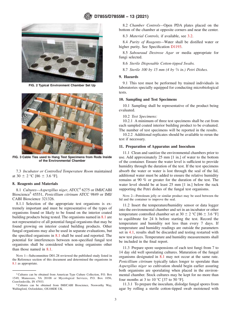 ASTM D7855/D7855M-13(2021) - Standard Test Method for Determination of Mold Growth on Coated Building Products Designed  for Interior Applications Using an Environmental Chamber and Indirect  Inoculation