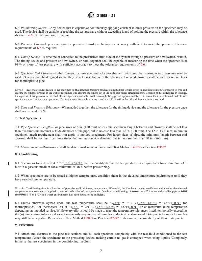 REDLINE ASTM D1598-21 - Standard Test Method for  Time-to-Failure of Plastic Pipe Under Constant Internal Pressure