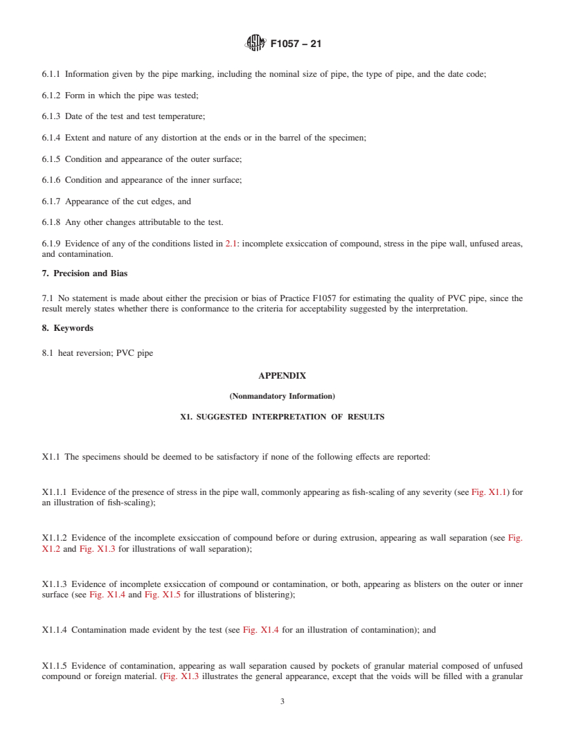 REDLINE ASTM F1057-21 - Standard Practice for  Estimating the Quality of Extruded Poly (Vinyl Chloride) (PVC)   Pipe by the Heat Reversion Technique