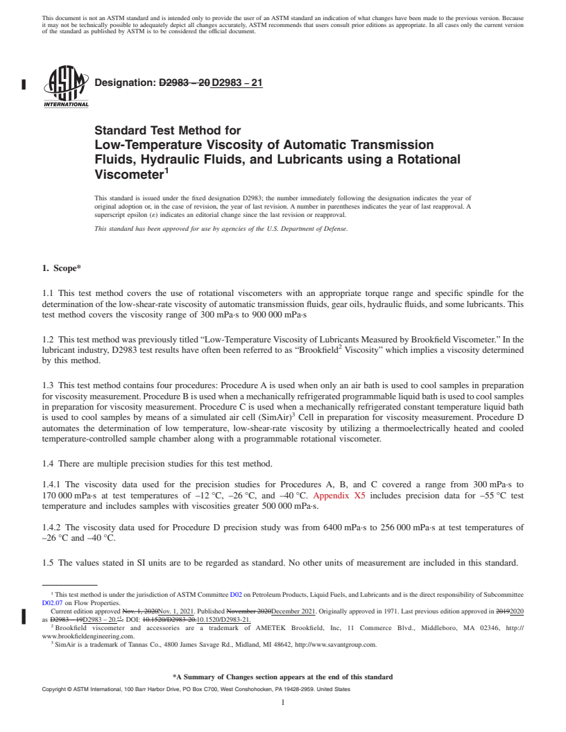 REDLINE ASTM D2983-21 - Standard Test Method for  Low-Temperature Viscosity of Automatic Transmission Fluids,  Hydraulic Fluids, and Lubricants using a Rotational Viscometer