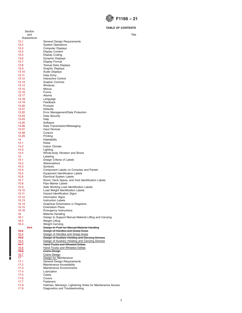 REDLINE ASTM F1166-21 - Standard Practice for Human Engineering Design for Marine Systems, Equipment, and  Facilities<rangeref></rangeref  >