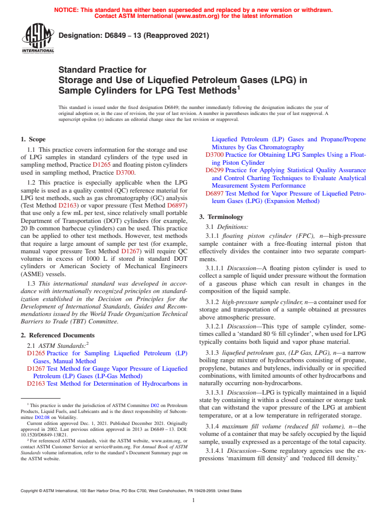 ASTM D6849-13(2021) - Standard Practice for Storage and Use of ...