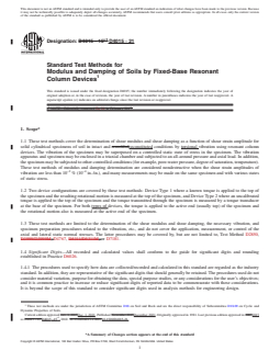 ASTM D4015-21 REDLINE ASTM D4015-21 - Standard Test Methods for Modulus and Damping of Soils by Fixed-Base Resonant Column Devices - Page 1 preview