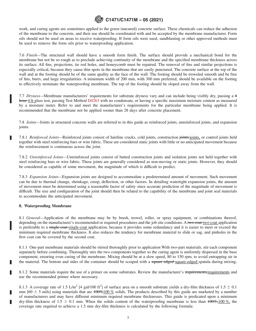 REDLINE ASTM C1471/C1471M-05(2021) - Standard Guide for the Use of High Solids Content Cold Liquid-Applied Elastomeric  Waterproofing Membrane on Vertical Surfaces