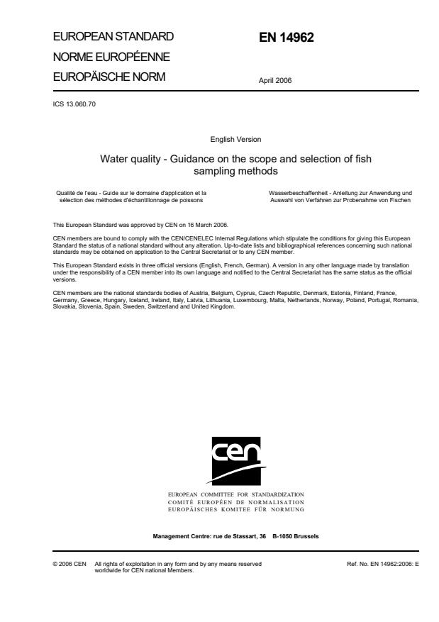 SIST EN 14962:2006 - Water quality - Guidance on the scope and