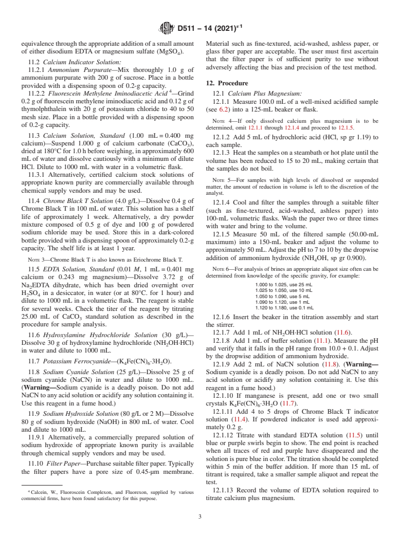 ASTM D511-14(2021)e1 - Standard Test Methods for  Calcium and Magnesium In Water