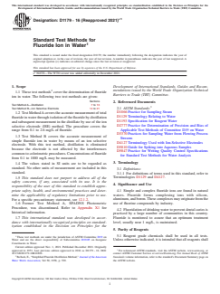 ASTM D1179-16(2021)e1 ASTM D1179-16(2021)e1 - Standard Test Methods for Fluoride Ion in Water - Page 1 preview