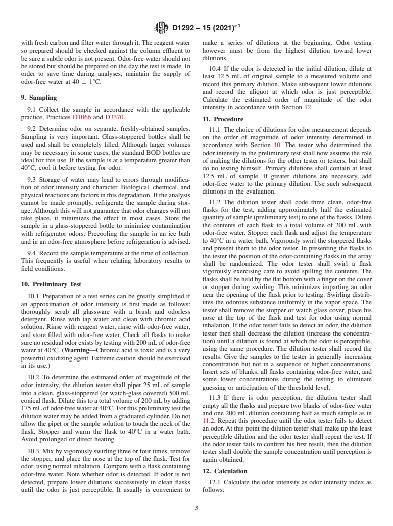 ASTM D1292-15(2021)e1 - Standard Test Method for  Odor in Water