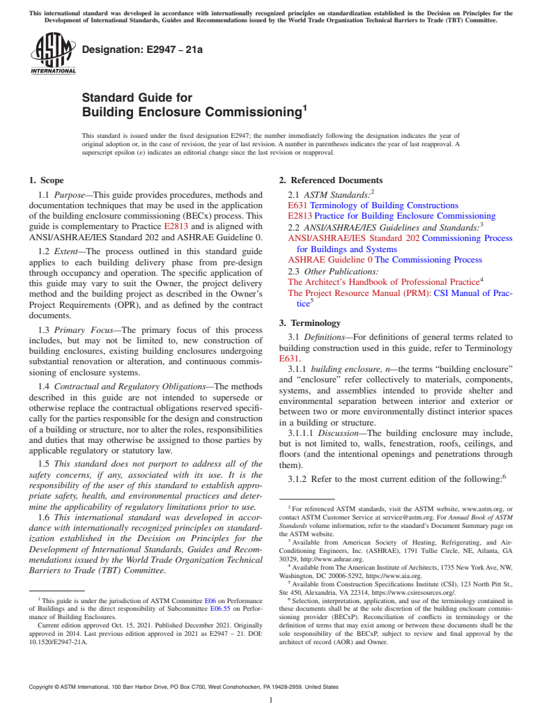 ASTM E2947-21a - Standard Guide for Building Enclosure Commissioning
