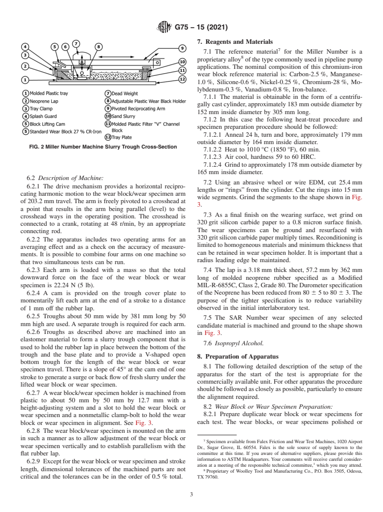 ASTM G75-15(2021) - Standard Test Method for Determination of Slurry Abrasivity (Miller Number) and Slurry  Abrasion Response of Materials (SAR Number)