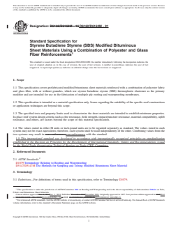 ASTM D6162/D6162M-21 REDLINE ASTM D6162/D6162M-21 - Standard Specification for Styrene Butadiene Styrene (SBS) Modified Bituminous Sheet Materials Using a Combination of Polyester and Glass Fiber Reinforcements - Page 1 preview