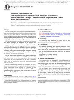 ASTM D6162/D6162M-21 ASTM D6162/D6162M-21 - Standard Specification for Styrene Butadiene Styrene (SBS) Modified Bituminous Sheet Materials Using a Combination of Polyester and Glass Fiber Reinforcements - Page 1 preview