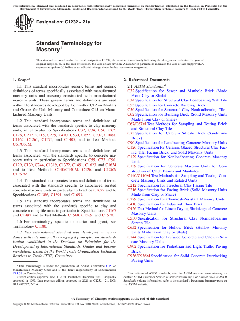 ASTM C1232-21a - Standard Terminology for Masonry