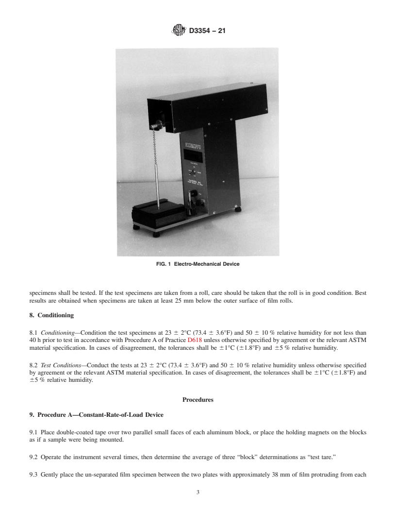 REDLINE ASTM D3354-21 - Standard Test Method for  Blocking Load of Plastic Film by the Parallel Plate Method