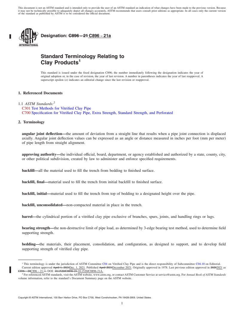 REDLINE ASTM C896-21a - Standard Terminology Relating to Clay Products