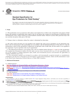 ASTM F2713-21 REDLINE ASTM F2713-21 - Standard Specification for Eye Protectors for Field Hockey - Page 1 preview