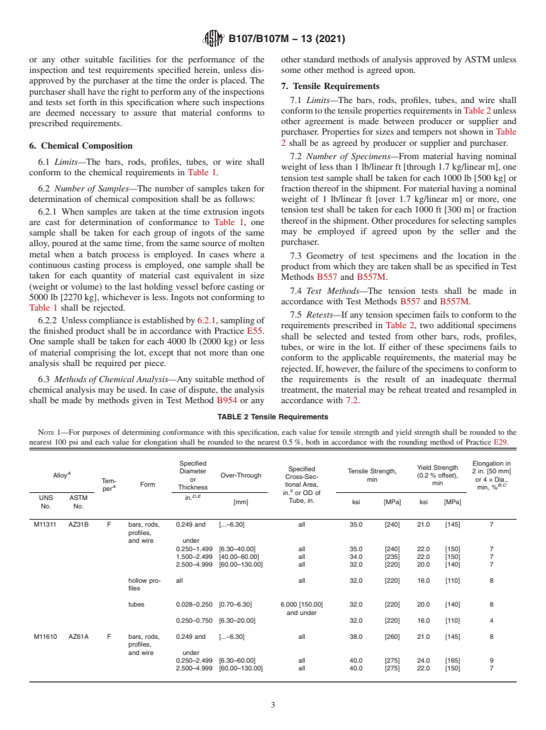 ASTM B107/B107M-13(2021) - Standard Specification for  Magnesium-Alloy Extruded Bars, Rods, Profiles, Tubes, and Wire