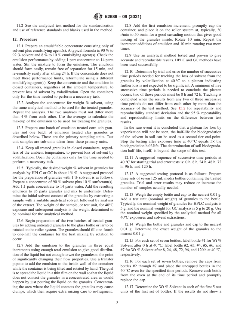 ASTM E2686-09(2021) - Standard Test Method for  Volatile Organic Compound (VOC) Solvents Absorbed/Adsorbed  By Simulated Soil Impacted by Pesticide Emulsifiable Concentrate (EC)  Applications