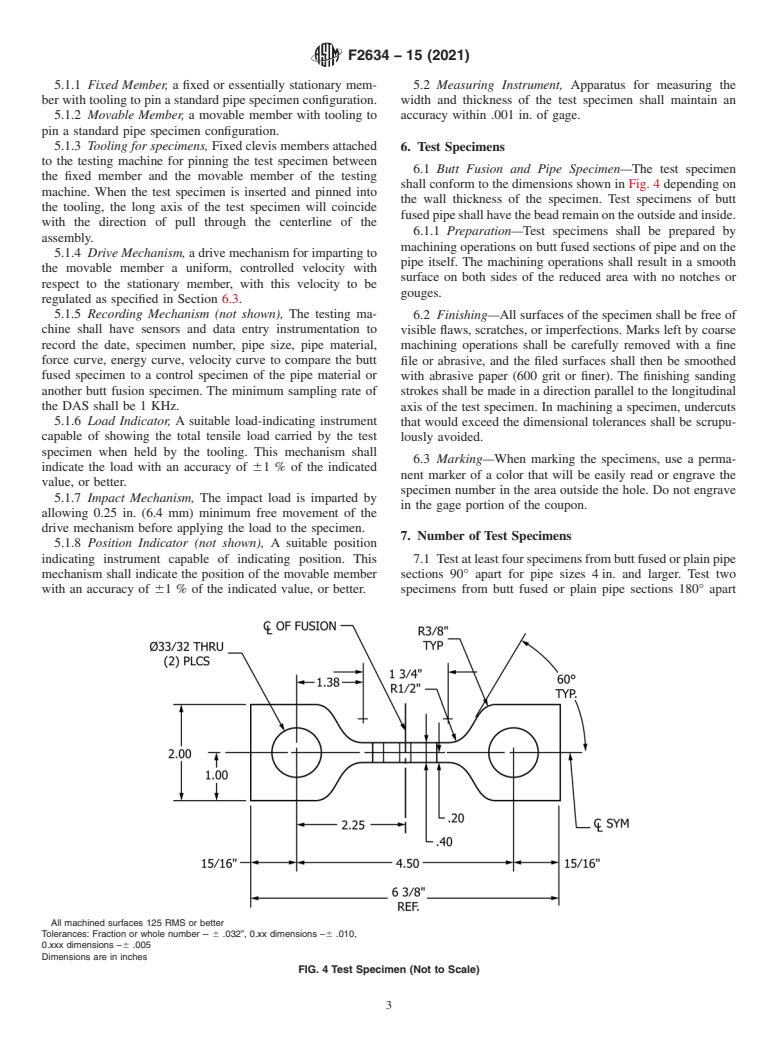 ASTM F2634-15(2021) - Standard Test Method for  Laboratory Testing of Polyethylene (PE) Butt Fusion Joints   using Tensile-Impact Method