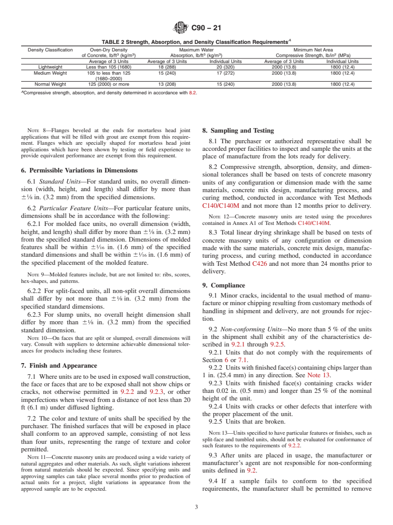 ASTM C90-21 - Standard Specification for  Loadbearing Concrete Masonry Units