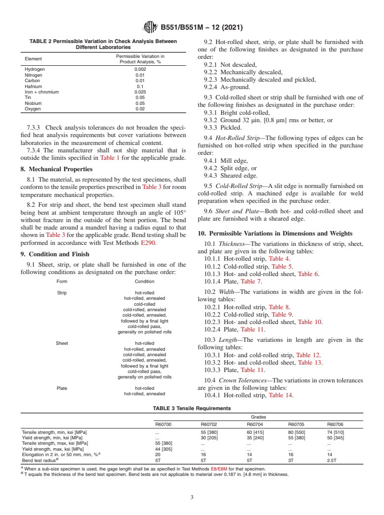 ASTM B551/B551M-12(2021) - Standard Specification for Zirconium and Zirconium Alloy Strip, Sheet, and Plate