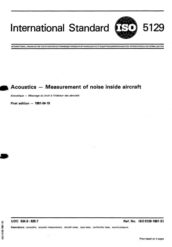 ISO 5129:1981 - Acoustics -- Measurement of noise inside aircraft