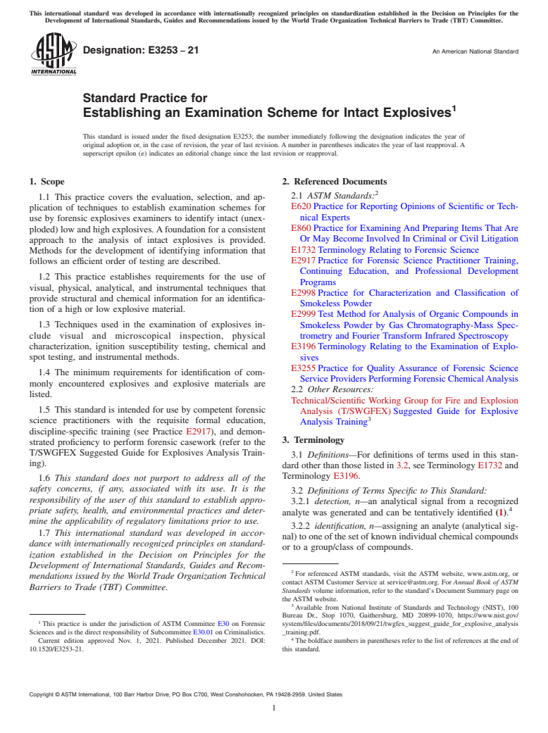 ASTM E3253-21 - Standard Practice for Establishing an Examination Scheme for Intact Explosives