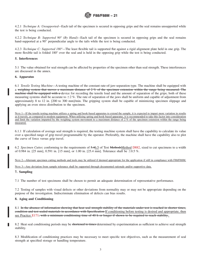 REDLINE ASTM F88/F88M-21 - Standard Test Method for  Seal Strength of Flexible Barrier Materials