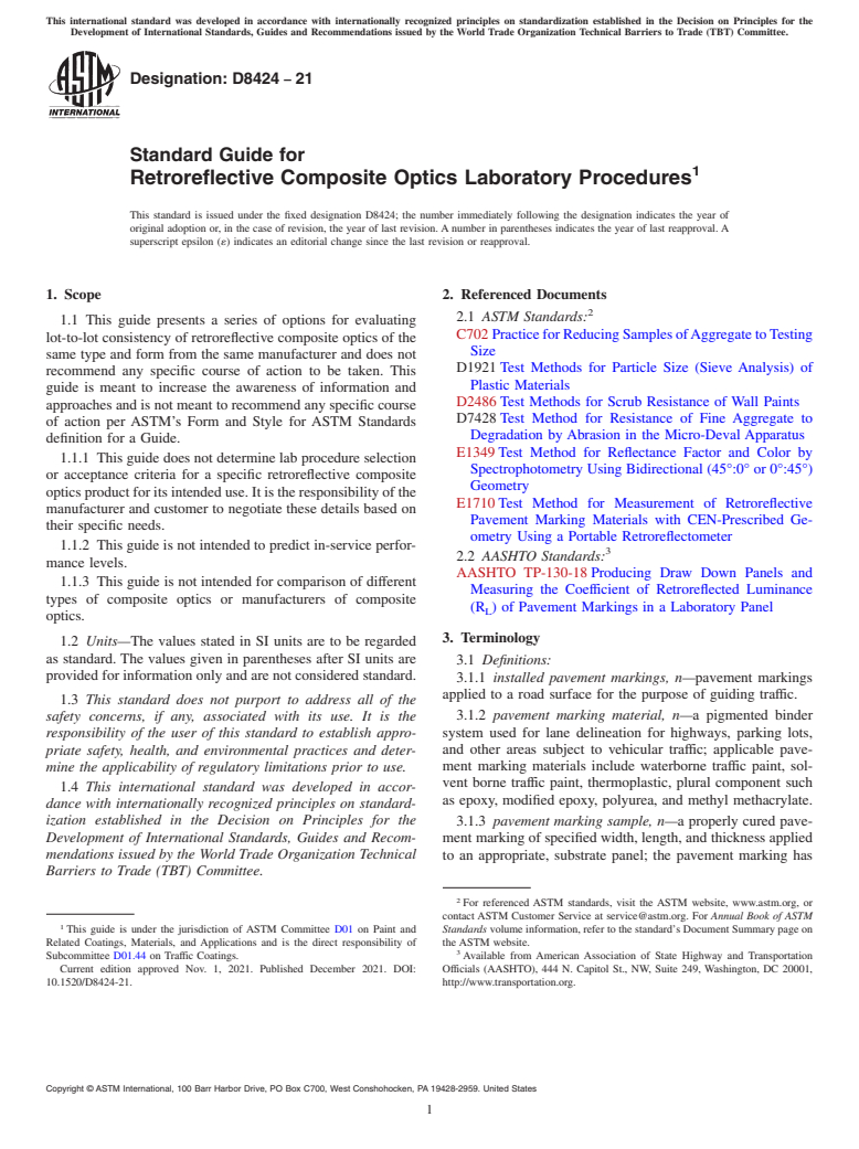 ASTM D8424-21 - Standard Guide for Retroreflective Composite Optics Laboratory Procedures