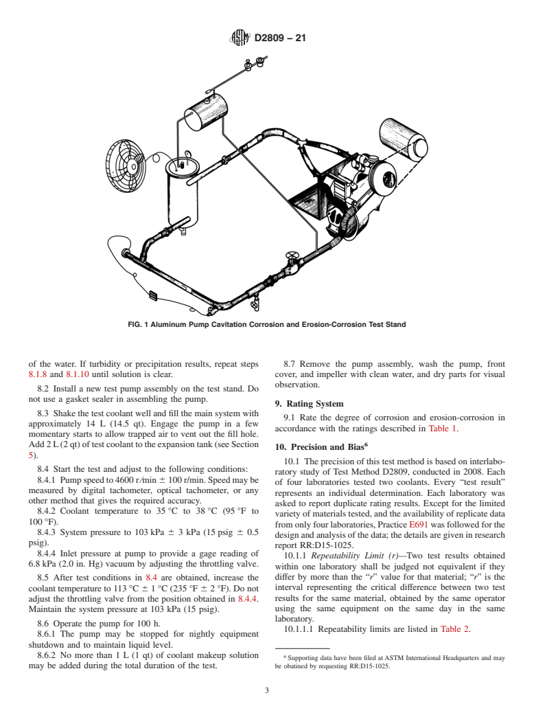 ASTM D2809-21 - Standard Test Method for Cavitation Corrosion and Erosion-Corrosion Characteristics  of Aluminum Pumps With Engine Coolants