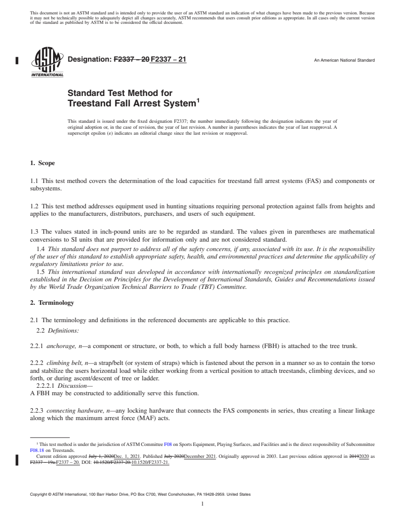 REDLINE ASTM F2337-21 - Standard Test Method for  Treestand Fall Arrest System