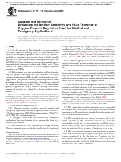 ASTM G175-13(2021) ASTM G175-13(2021) - Standard Test Method for Evaluating the Ignition Sensitivity and Fault Tolerance of Oxygen Pressure Regulators Used for Medical and Emergency Applications - Page 1 preview