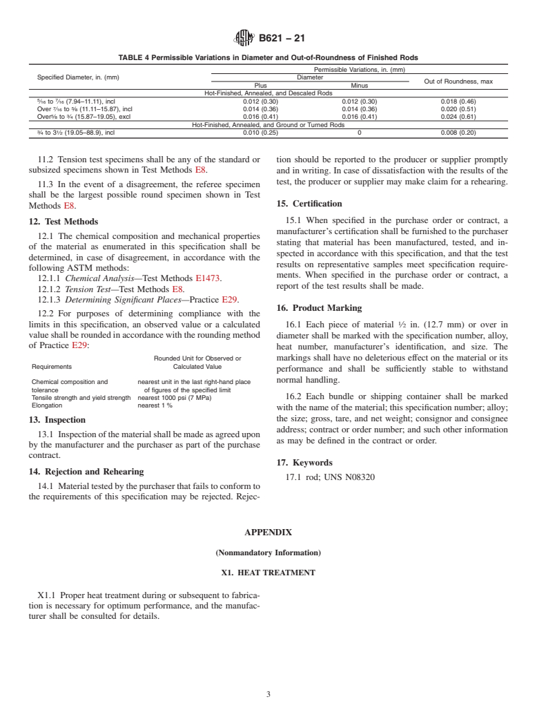 ASTM B621-21 - Standard Specification for Nickel-Iron-Chromium-Molybdenum Alloy Rod