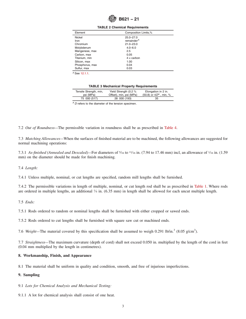 REDLINE ASTM B621-21 - Standard Specification for Nickel-Iron-Chromium-Molybdenum Alloy Rod