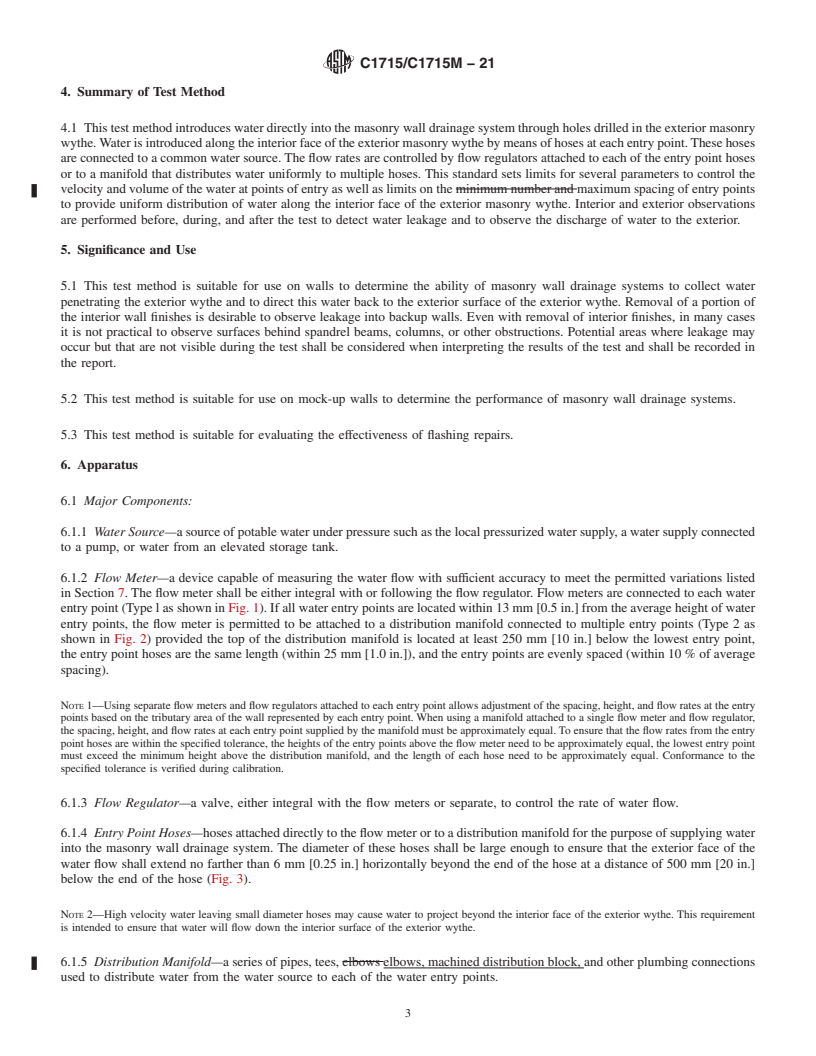 REDLINE ASTM C1715/C1715M-21 - Standard Test Method for  Evaluation of Water Leakage Performance of Masonry Wall Drainage  Systems