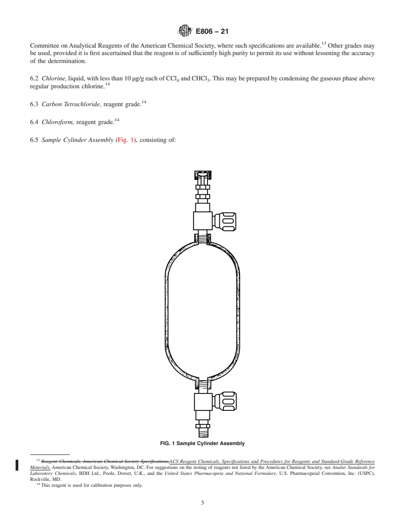 REDLINE ASTM E806-21 - Standard Test Method for Carbon Tetrachloride and Chloroform in Liquid Chlorine by Direct  Injection (Gas Chromatographic Procedure)