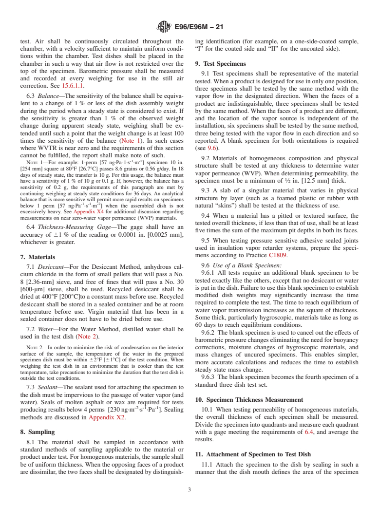 ASTM E96/E96M-21 - Standard Test Methods for Gravimetric Determination of Water Vapor Transmission Rate  of Materials