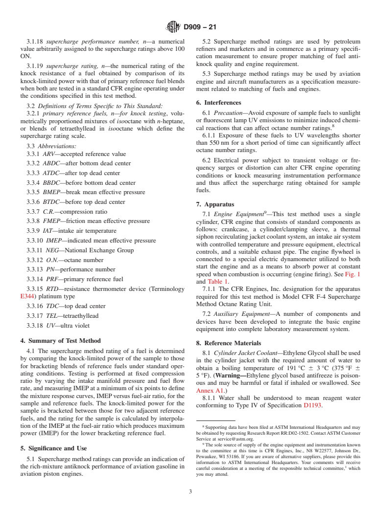 ASTM D909-21 - Standard Test Method for Supercharge Rating of Spark-Ignition Aviation Gasoline