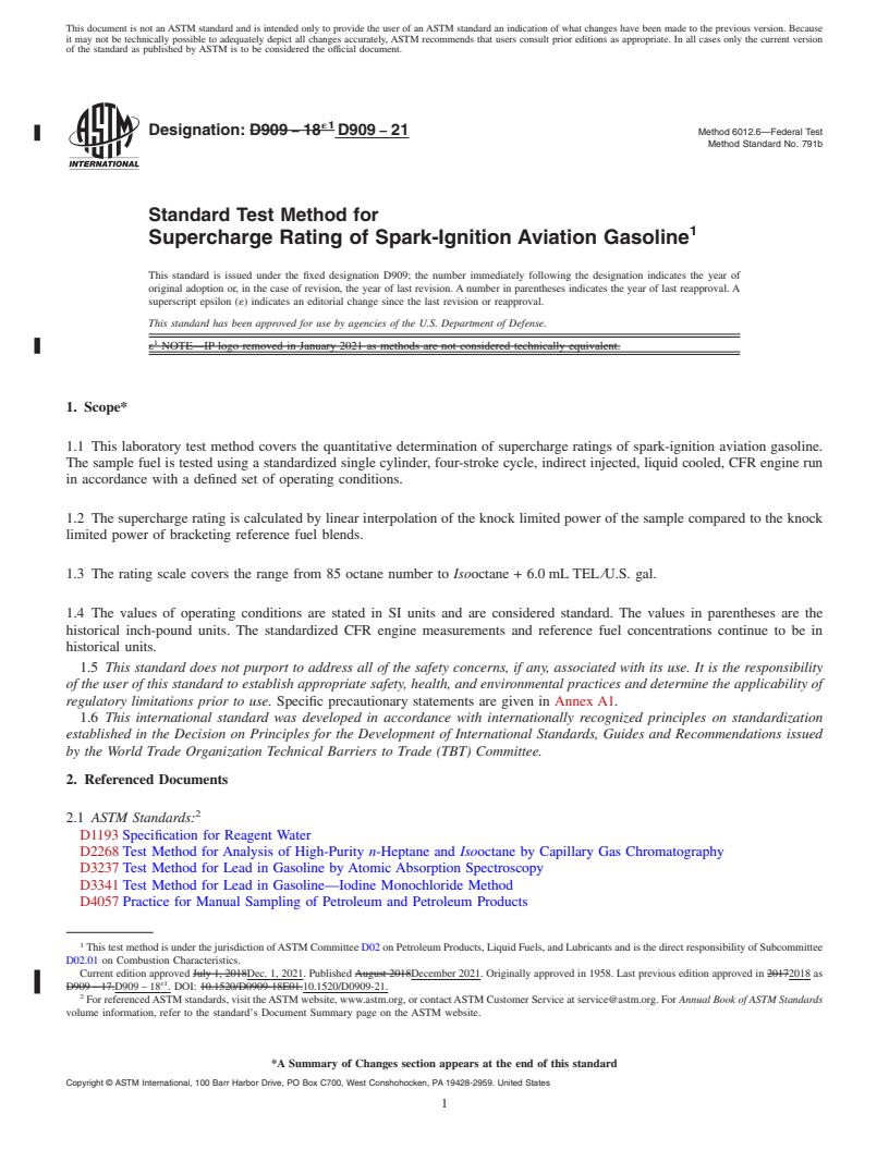 REDLINE ASTM D909-21 - Standard Test Method for Supercharge Rating of Spark-Ignition Aviation Gasoline